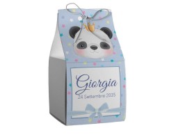 Scatolina porta confetti personalizzata quadrata blu con panda