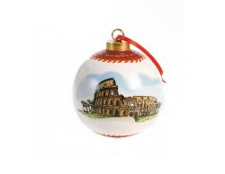Sfera Natalizia in Ceramica con Colosseo Diametro 8 cm Appendino per Albero di Natale