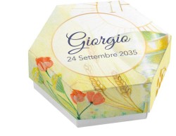 Scatolina porta confetti personalizzata esagonale decoro calice con fantasia floreale