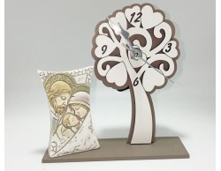 Bomboniera Prima Comunione Mariella Martini Sveglia con albero della vita e Sacra famiglia