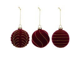 Set 3 Palline di Vetro Bordeaux 12 cm - Raffinate Decorazioni Natalizie con Dettagli Dorati