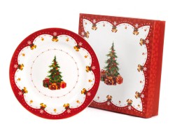 Set di 4 Piatti Piani in Porcellana con Albero di Natale