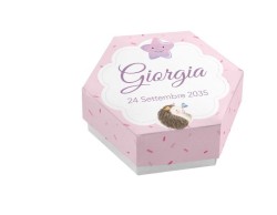 Scatolina porta confetti personalizzata esagonale rosa con riccio e stella