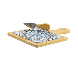 Bomboniera Matrimonio Harmony tagliere grande porcellana con manico legno decalco maiolica blue