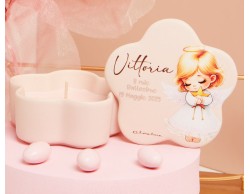 Bomboniera Claraluna scatolina angioletto rosa con candela personalizzabile