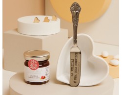 Bomboniera Matrimonio Claraluna Ciotolina Cuore con Coltellino e Marmellata di Fragola