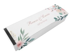 Scatolina porta confetti personalizzata rettangolare decoro floreale rosa foglie verdi