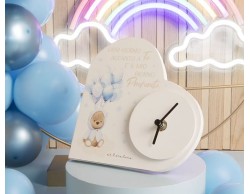 Bomboniera Nascita Battesimo Claraluna orologio cuore con orsetto azzurro