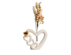 Bomboniera Matrimonio Harmony Profumatore Cuore con Cuori Traforati in Porcellana Gold con Pampas