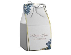 Scatolina porta confetti personalizzata quadrata decoro foglie blu