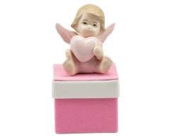 Sacchetto harmony 2024 scatolina quadrata in velluto rosa con angelo in porcellana rosa