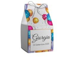 Scatolina porta confetti personalizzata quadrata bianca con palloncini e coriandoli