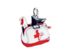 Bomboniera Laurea Medicina ciondolo in bagno argento borsa dottore smaltato con sacchetto su Bomboniere Dolci Emozioni