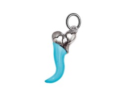 Ciondolo Corno cuore smaltato celeste