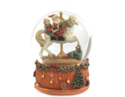 Globo di Neve Babbo Natale a Cavallo con Musica e Movimento Altezza 20 cm