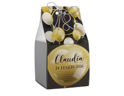 Scatolina porta confetti personalizzata quadrata nero bianco 18 anni con palloncini