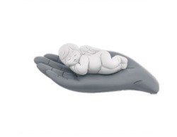 Bomboniere Battesimo Bongelli Mano grigia con neonato bianco