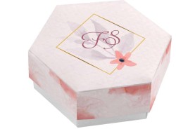 Scatolina porta confetti personalizzata esagonale decoro floreale con fantasia rosa