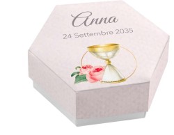 Scatolina porta confetti personalizzata esagonale decoro calice e fiori