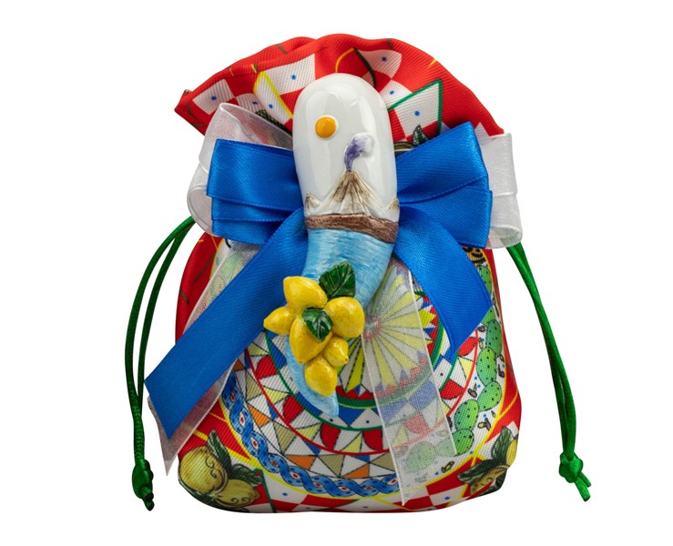 Sacchetto harmony 2024 magnete resina corni 2 assortiti tema siciliano su Bomboniere Dolci Emozioni