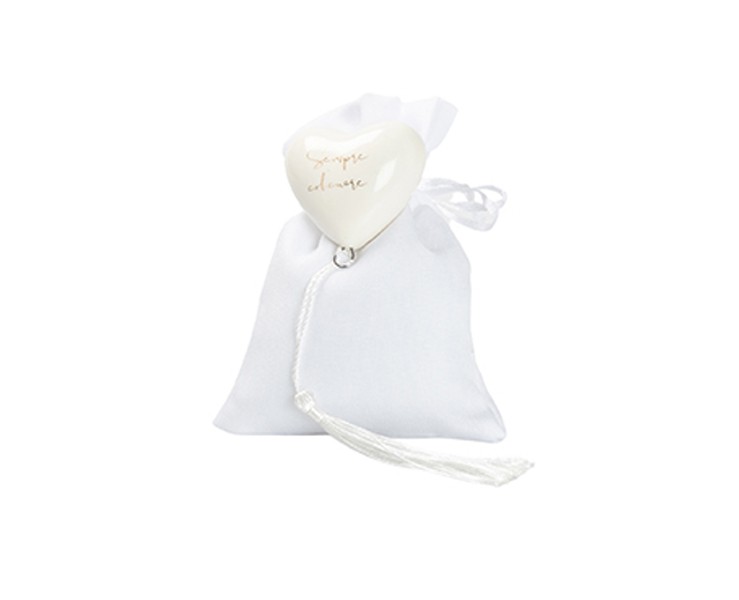 Harmony COMUNIONE MAGNETE CUORE BIANCO CON TASSEL CON 2 FRASI ASSORTITE CON SACCHETTO su Bomboniere Dolci Emozioni