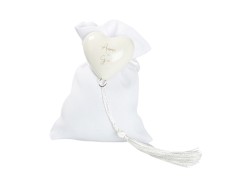 Harmony COMUNIONE MAGNETE CUORE BIANCO CON TASSEL CON 2 FRASI ASSORTITE CON SACCHETTO su Bomboniere Dolci Emozioni