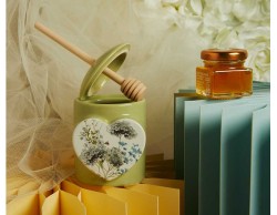 Bomboniera Claraluna 2026 Porta Miele con Miele e Spargimiele Decoro Fiori Verde