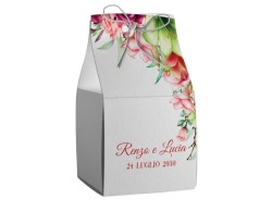 Scatolina porta confetti personalizzata quadrata decoro floreale rosa verde