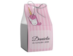 Scatolina porta confetti personalizzata quadrata con unicorno rosa