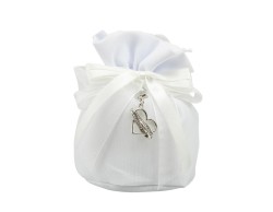 Sacchetto harmony 2024 cotone bianco base tonda con tiranti con charme cuori infinito strass