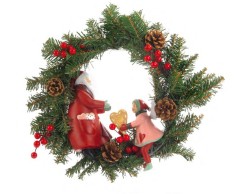 Ghirlanda con Babbo Natale e Bimba con Ali in Resina e Metallo