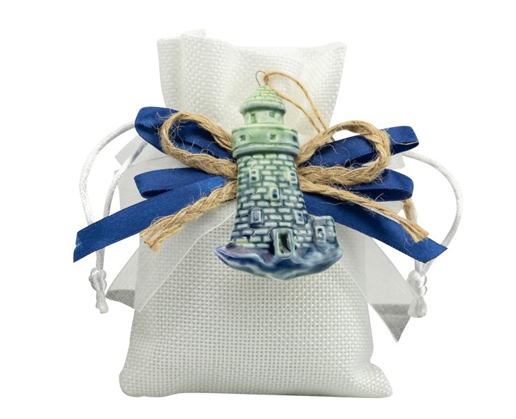 Sacchetto harmony 2024 magnete ancora e faro blu in porcellana 2 assortiti su Bomboniere Dolci Emozioni