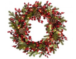Ghirlanda Natalizia Red Cherry con LED - 60 cm per un Natale Luminato