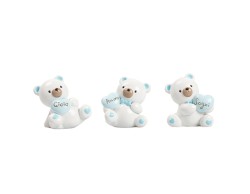 Bomboniera Harmony ORSETTO BABY BOY 3D AMORE - GIOIA - SOGNI" 3 ASSORTITI CON FAZZOLETTO