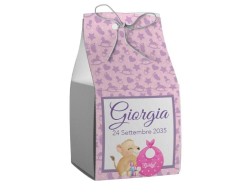 Scatolina porta confetti personalizzata quadrata rosa con leoncino