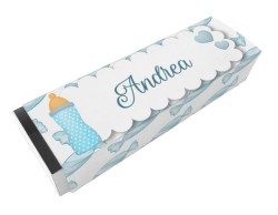 Scatolina porta confetti personalizzata rettangolare blu con biberon