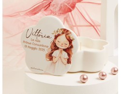 Bomboniera Claraluna scatolina bianca bambina con candela e scritta personalizzabile