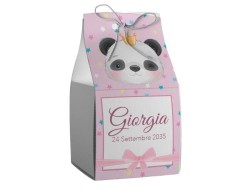Scatolina porta confetti personalizzata quadrata rosa con panda
