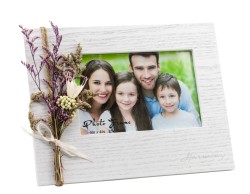 Bomboniera Prima comunione Harmony portafoto legno bianco con fiori