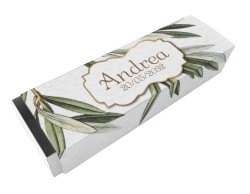 Scatolina porta confetti personalizzata rettangolare decoro rami ulivo