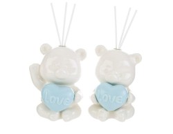 Bomboniera battesimo Profumatore Orsetto con Cuore in Porcellana Celeste con Astuccio