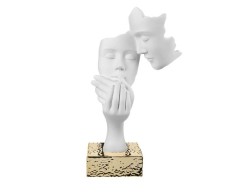 Soprammobile Scultura COPPIA FACE BIANCA CON BASE ORO
