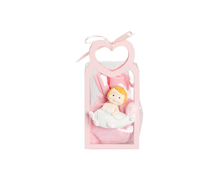 Harmony BUSTINA PU ROSA CON MANICO CUORE CON MAGNETE BIMBA SU AUTOMEZZI 3 ASS. CON SACCHETTO su Bomboniere Dolci Emozioni