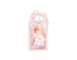 Harmony BUSTINA PU ROSA CON MANICO CUORE CON MAGNETE BIMBA SU AUTOMEZZI 3 ASS. CON SACCHETTO su Bomboniere Dolci Emozioni