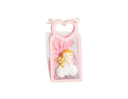 Harmony BUSTINA PU ROSA CON MANICO CUORE CON MAGNETE BIMBA SU AUTOMEZZI 3 ASS. CON SACCHETTO su Bomboniere Dolci Emozioni