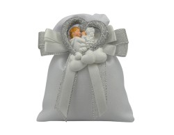 Sacchetto harmony 2024 MAGNETE RESINA NUVOLA CON CUORE BIMBO COMUNIONE GLITTER SILVER