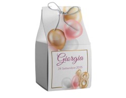 Scatolina porta confetti personalizzata quadrata 18 anni bianca con palloncini oro e rosa
