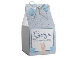 Scatolina porta confetti personalizzata quadrata blu con lama e palloncini