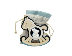 Sacchetto harmony 2024 SCATOLINA LEGNO CAVALLUCCIO CON ORSETTO CELESTE