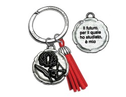 Bomboniera laurea portachiavi tocco piuma alloro con scatola